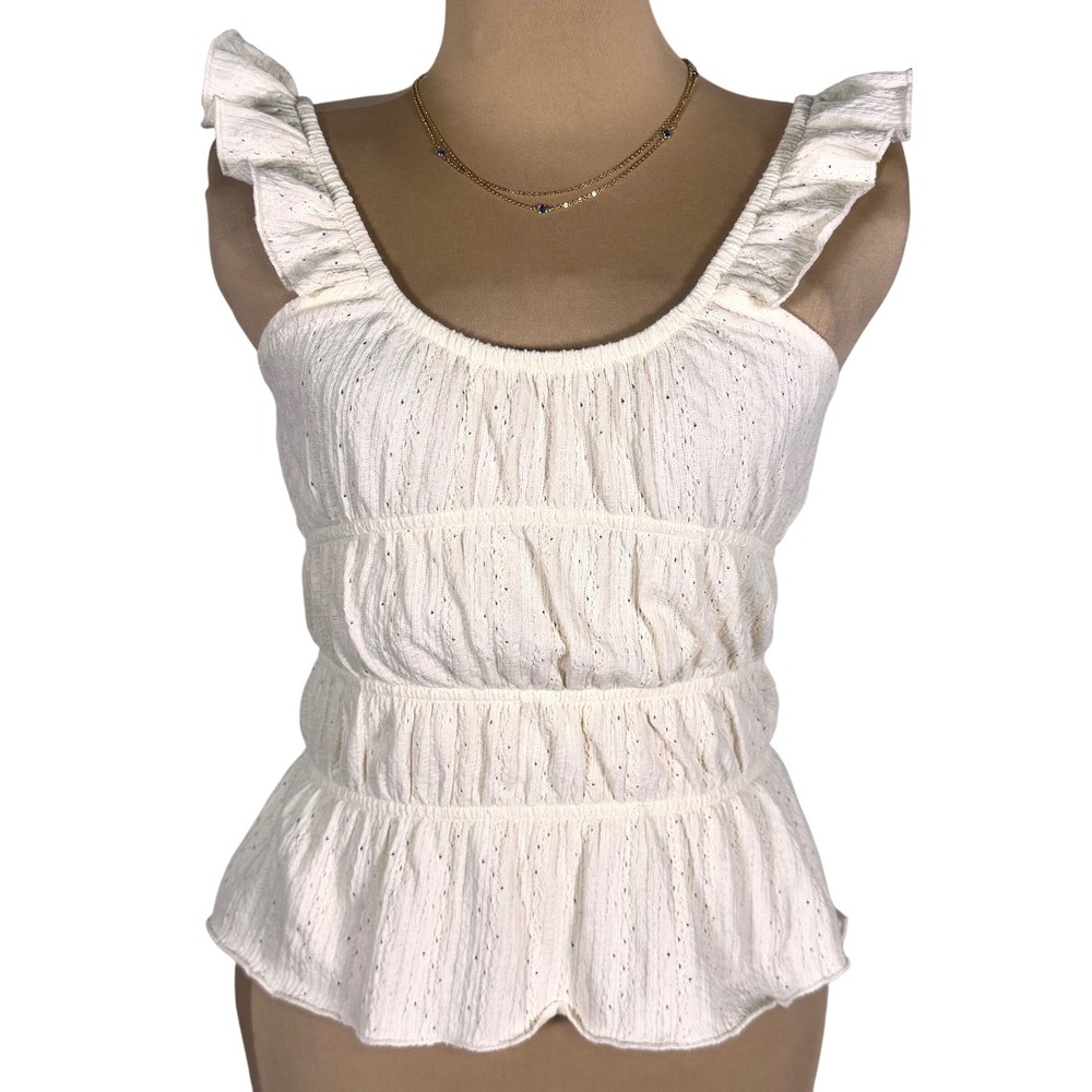 Topshop Textured Frill Shoulder Cami Womens Medium Ruffled Milkmaid Cottagecore
